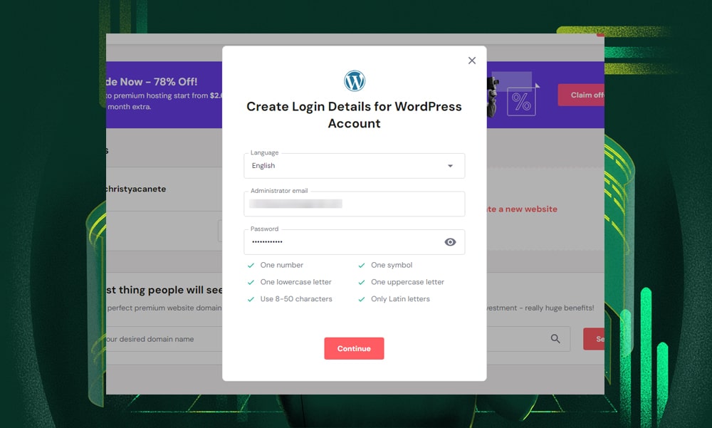 Create WordPress login details
