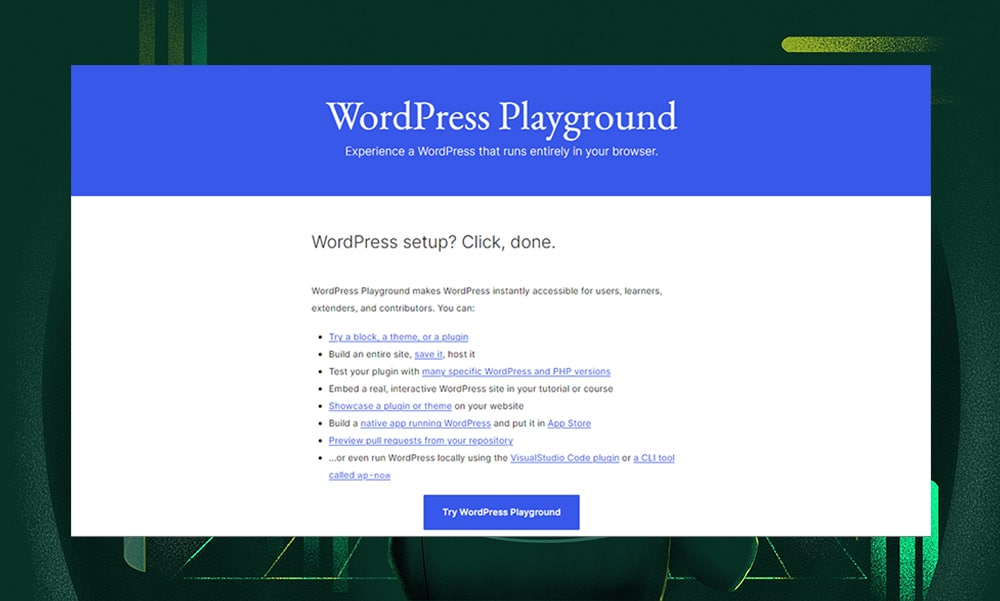 WordPress Playground homepage