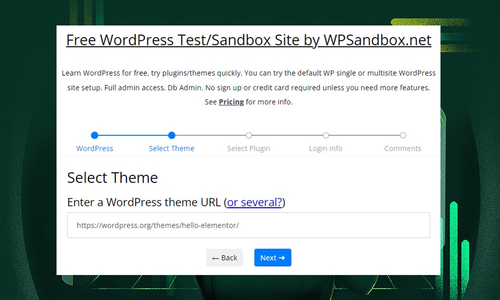 WPSandbox.net setting