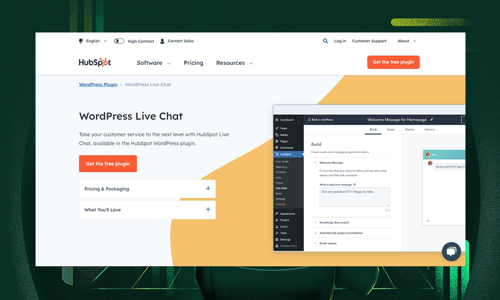 HubSpot live chat WordPress plugin